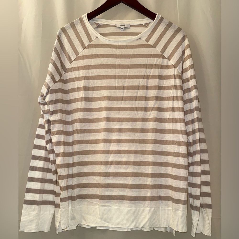 NWOT Reiss Cashmere Long Sleeve Top in Cream and Tan Stripes